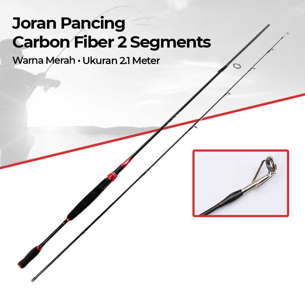 Joran Pancing Spinning Carbon Fiber 2 Segments KB361, Joran Sambung Dua Ringan Kuat Casting Kolam - 