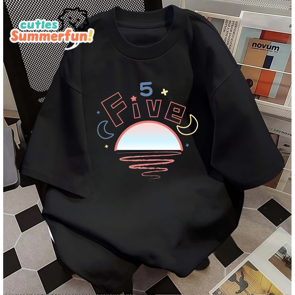 Kaos Wanita Five Matahari Terbit Gradien Oversize Hitam |Kaos Wanita Terbaru Desain Five Bulan Binta