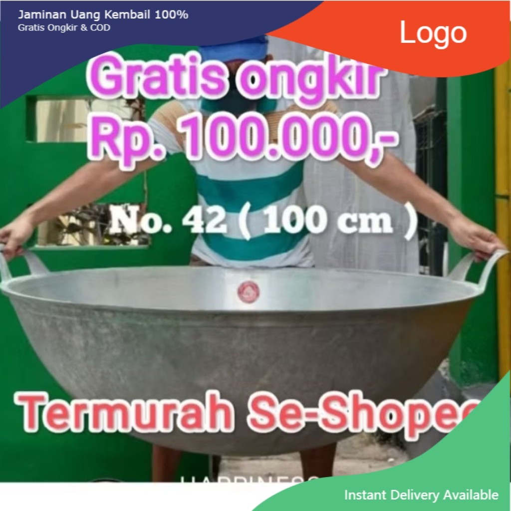 Wajan Katel Kuali Jumbo Besar termurah  No.42 (100cm) alumunium tebal Awet stock ready siap kirim