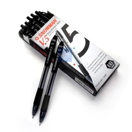 Bolpen Snowman V5 Hitam Pulpen Sekolah Kantor Warna Hitam (SATUAN)