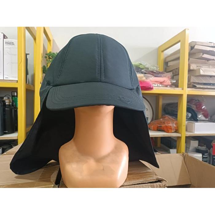 Topi gunung pria - Topi jepang penutup leher - topi mancing - Hitam