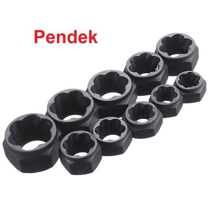 10 13 14 PCS Alat Pembuka Baut Mur Rusak 9mm-19mm Set Kunci Ring pass Damage - 10 Pcs Pendek