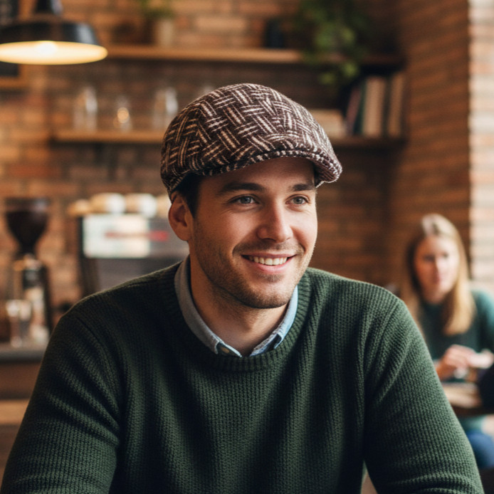 DVY - Topi Flat Cap Pet Pelukis Sutradara Newsboy Pesta Wanita Pria Polos Motif Warna Hitam Abu Cokl