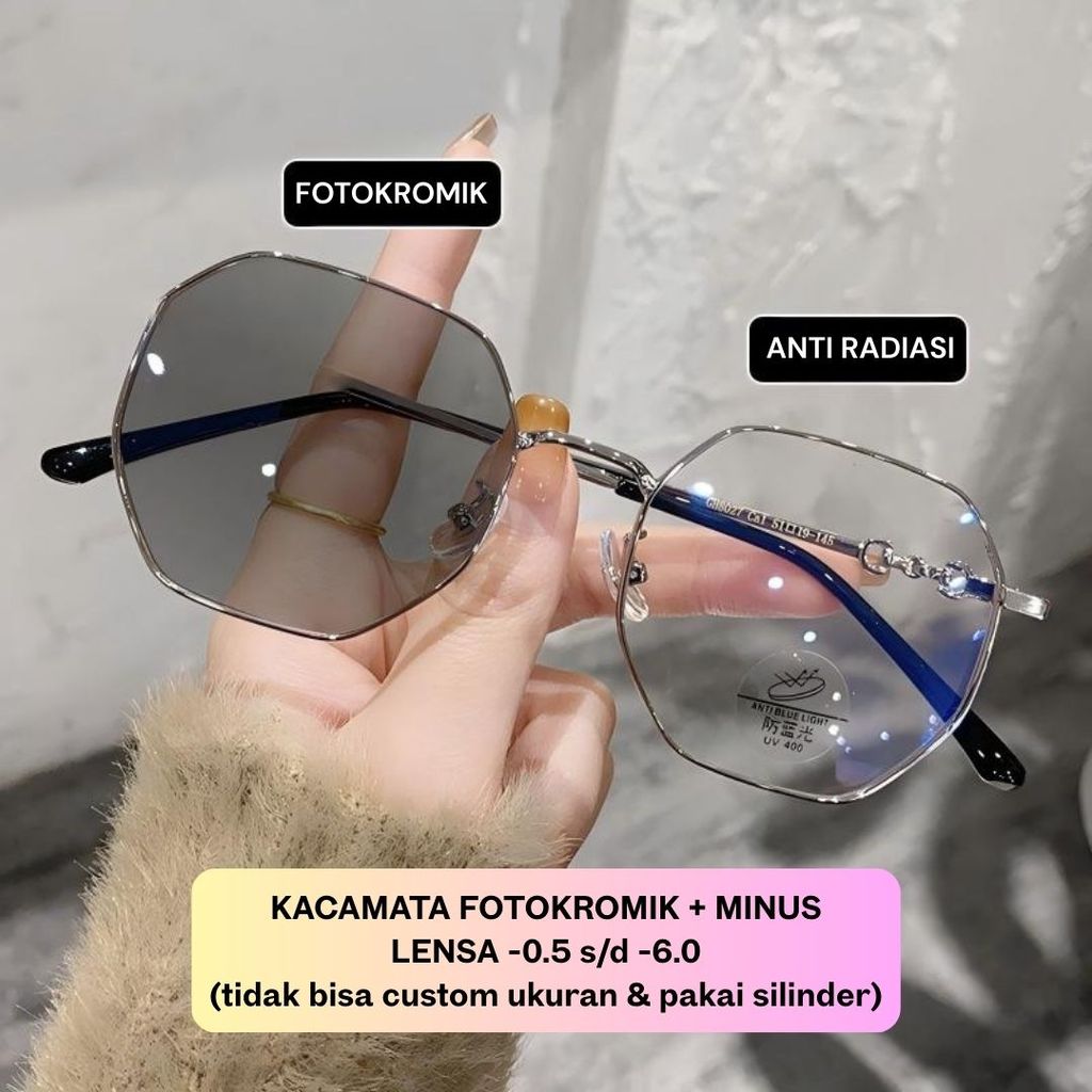 Kacamata Jalan Rabun Jauh Fotokromik Minus -0.5 s/d -6.0 Tanpa Silinder Anti Radiasi Lensa Bening Ko
