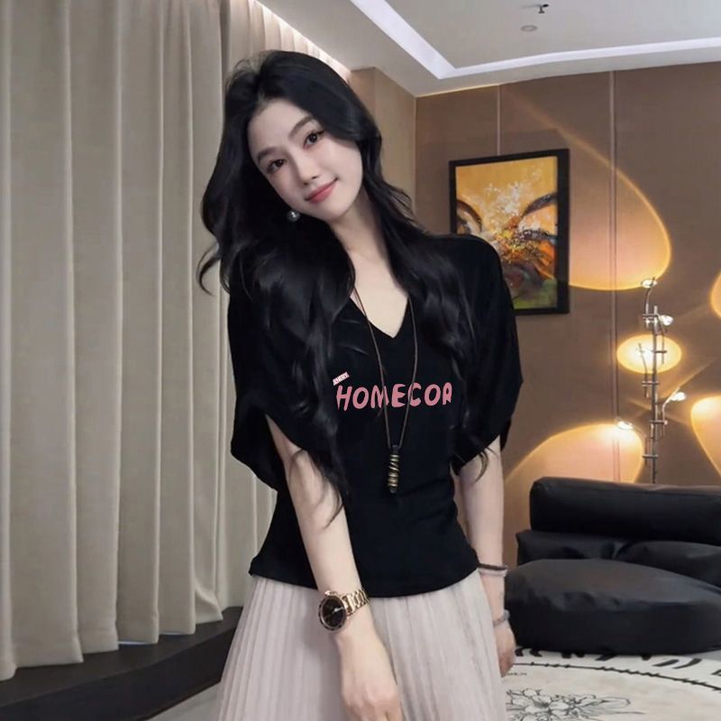 Kelelawar kaos lengan pendek wanita atasan baru