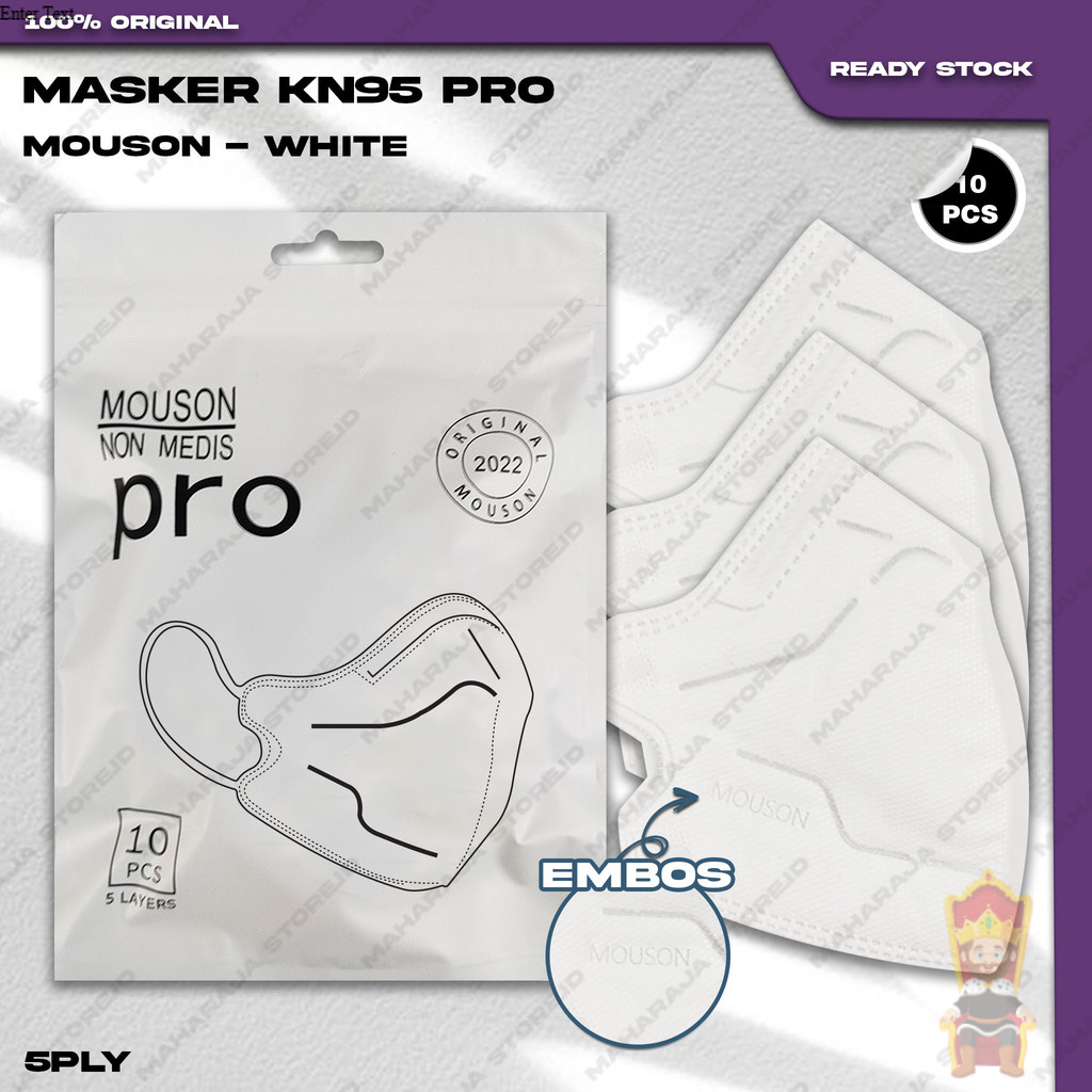 Masker KN95 PRO MOUSON 5Ply Isi 10Pcs Warna White Putih Hybrid KN 95 5 Ply Earloop Surgical Mask