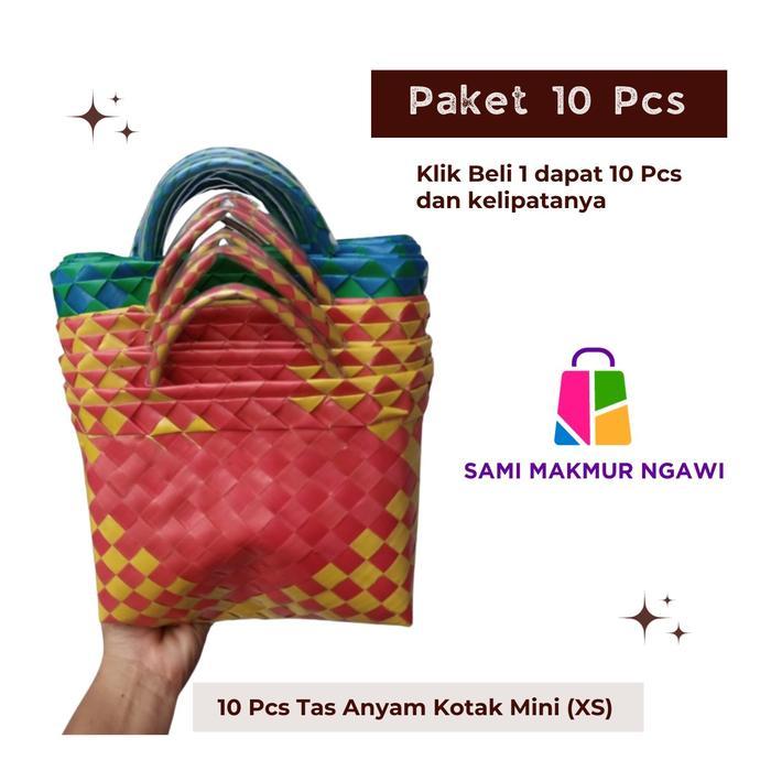 PAKET 10 PCS Tas Anyam Plastik Kotak Mini Souvenir Berkat Hampers Belanja Anyaman - 10 Pcs