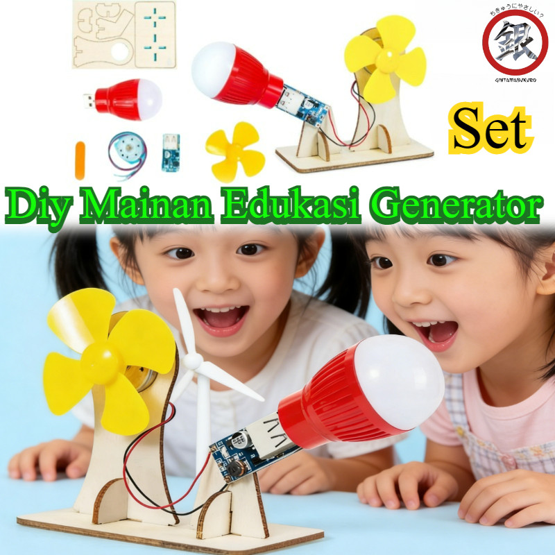 1 Set Diy Mainan Edukasi Generator/ Mainan Wind Turbine Generator DIY Edukasi Generator Bohlam Kayu 