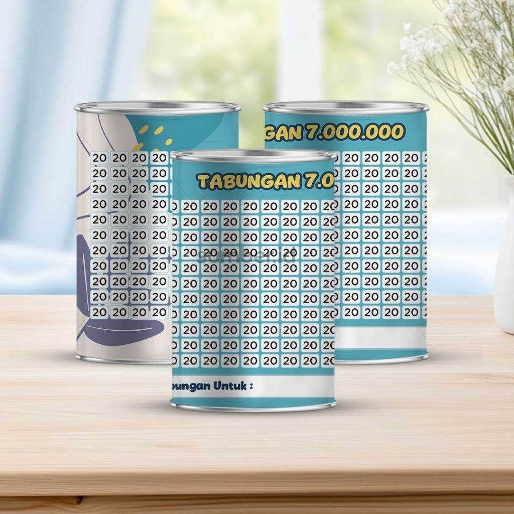 Celengan target 7juta pecahan 20ribu permanen buka tutup tabungan mini 20K GET 7JT ukuran 10 cm x 8 
