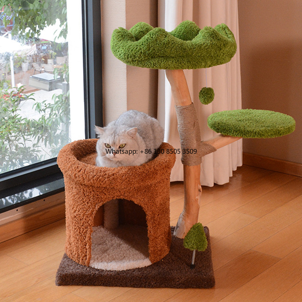 Wholesale Luxury Short Plush Cat Tree Solid Wood