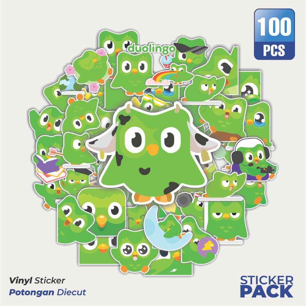 Super Hemat 100 PCS DUOLINGO Waterproof Aesthetic- Untuk Laptop, Motor, dan Helm - Paper Stationery 
