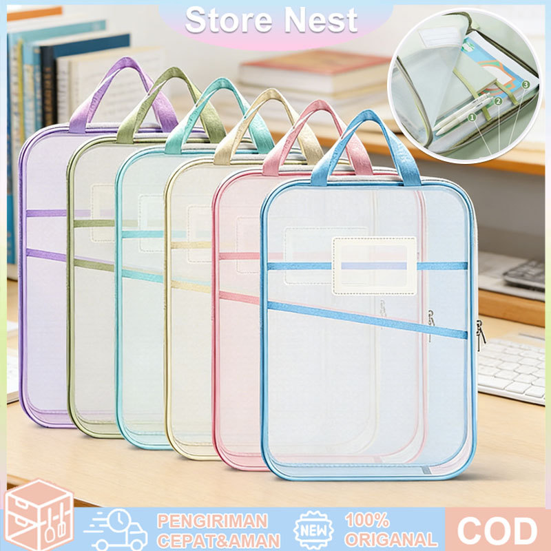 Tas Dokumen Transparan 3 Lapis Tas Buku Portabel Jaring Tas Klasifikasi Buku Teks Tas Buku Berkapasi