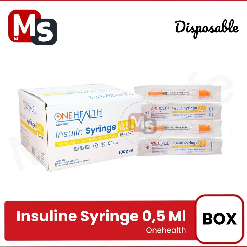 Onehealth Insulin Syringe 0.5 ML With Needle Jarum Suntik Insulin Steril / Box