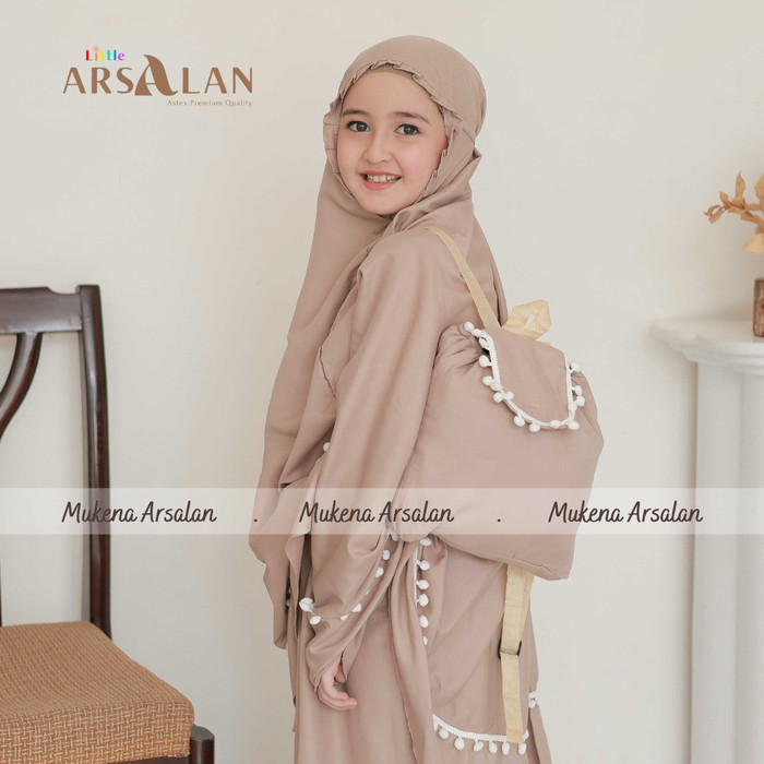 Mukena Anak Pompom Polos Tas Ransel Gendong