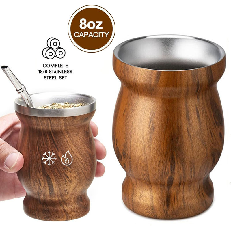 Yerba Mate Gourd Cup 304 Stainless Steel 8oz Mate Cup Double Wall 8oz Argentine Yerba Mate Gourd Cup