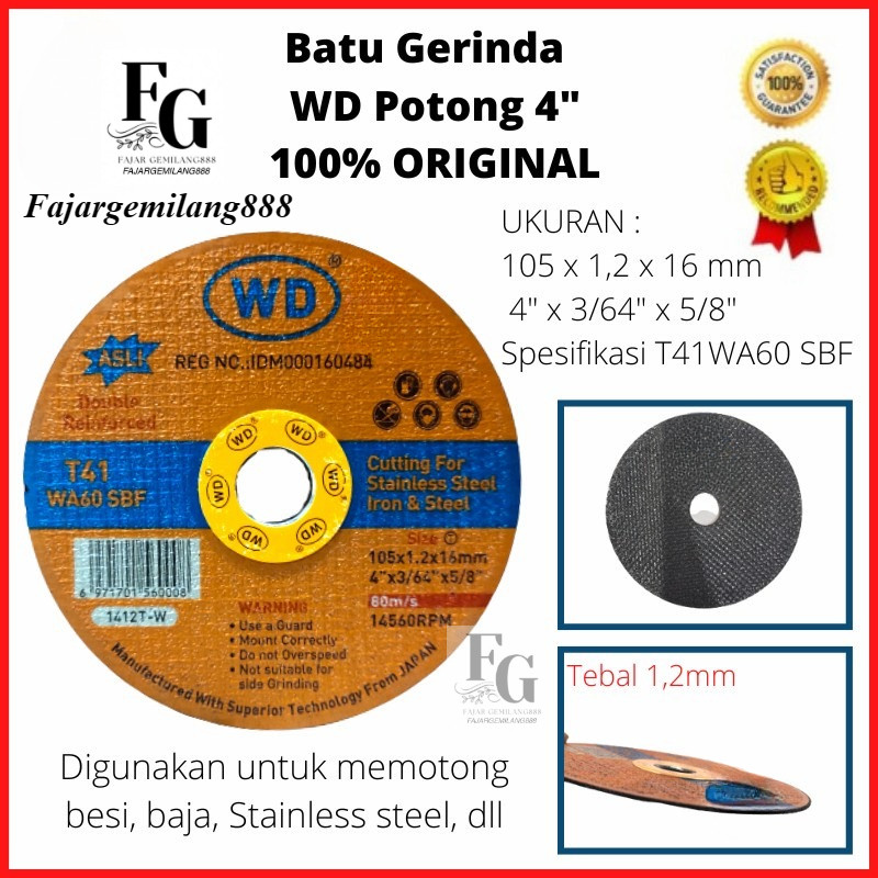 Batu Gurinda Gerinda Potong Besi WD 4" x 1.2/Resibon WD Tipis