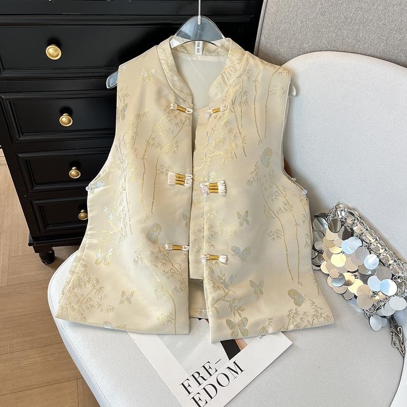 Rompi wanita berkualitas tinggi Jaket Rompi Tanpa Lengan Berbahan Jacquard dengan Kancing