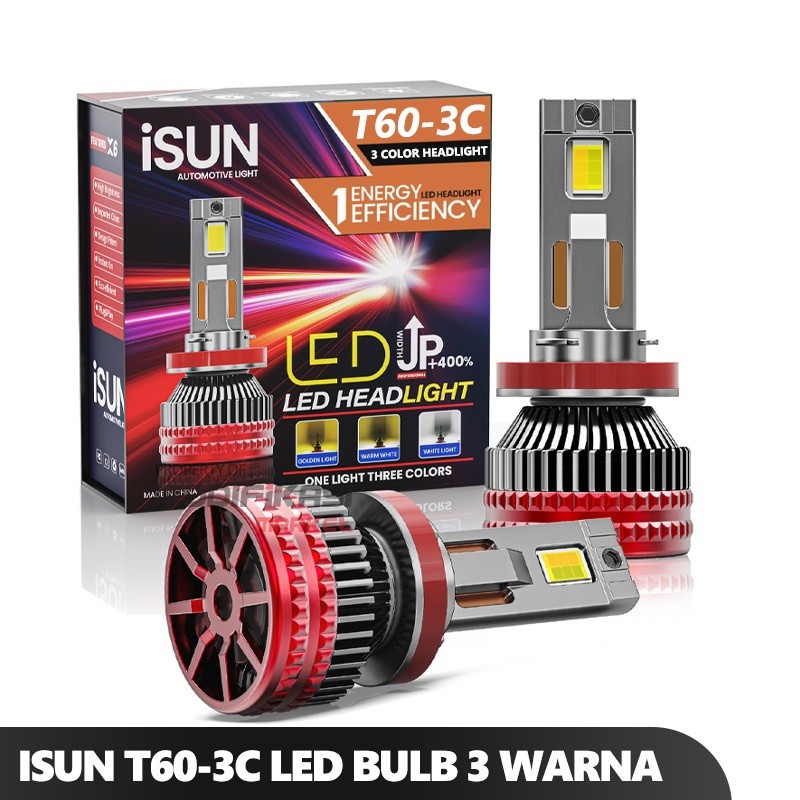 Lampu LED Headlamp Foglamp 3 Warna T60-3C H4 H11 HB4 9006 H7 DC12-36V/120W | J6