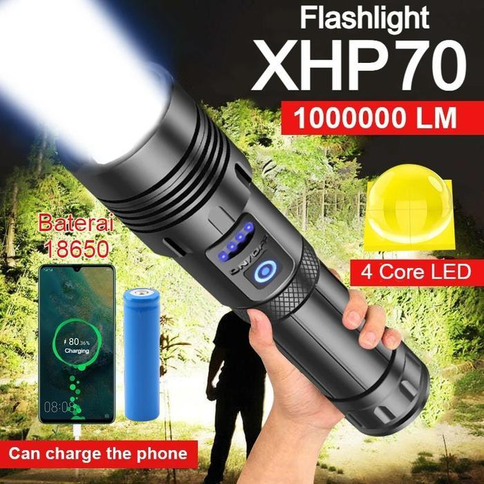Senter Tactical Super Terang / Senter Swat Police XHP50 Zoom Jarak Jauh - XHP70-Bat.18650