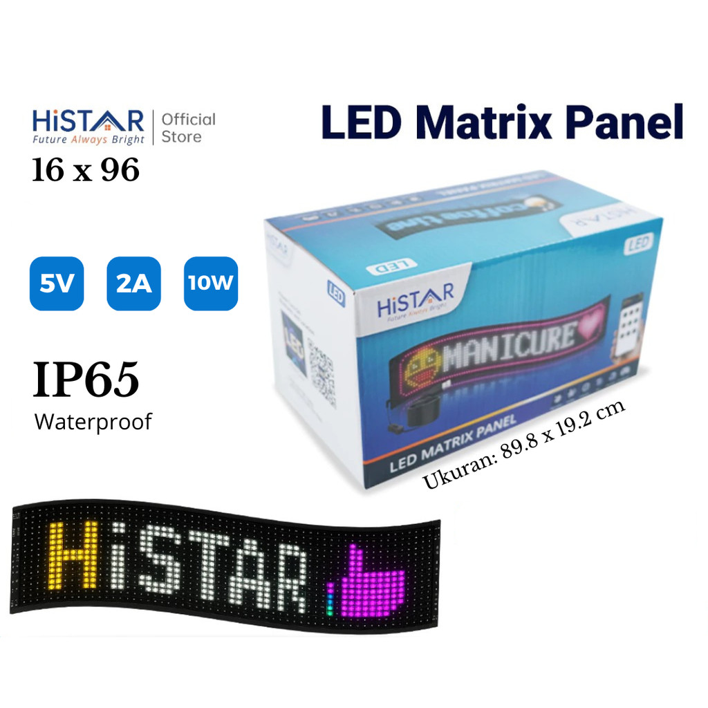Matrix Panel Flexible Display Screen Running Text LED IP 65 Waterproof 5V 2A 10W/Running Text 16x96