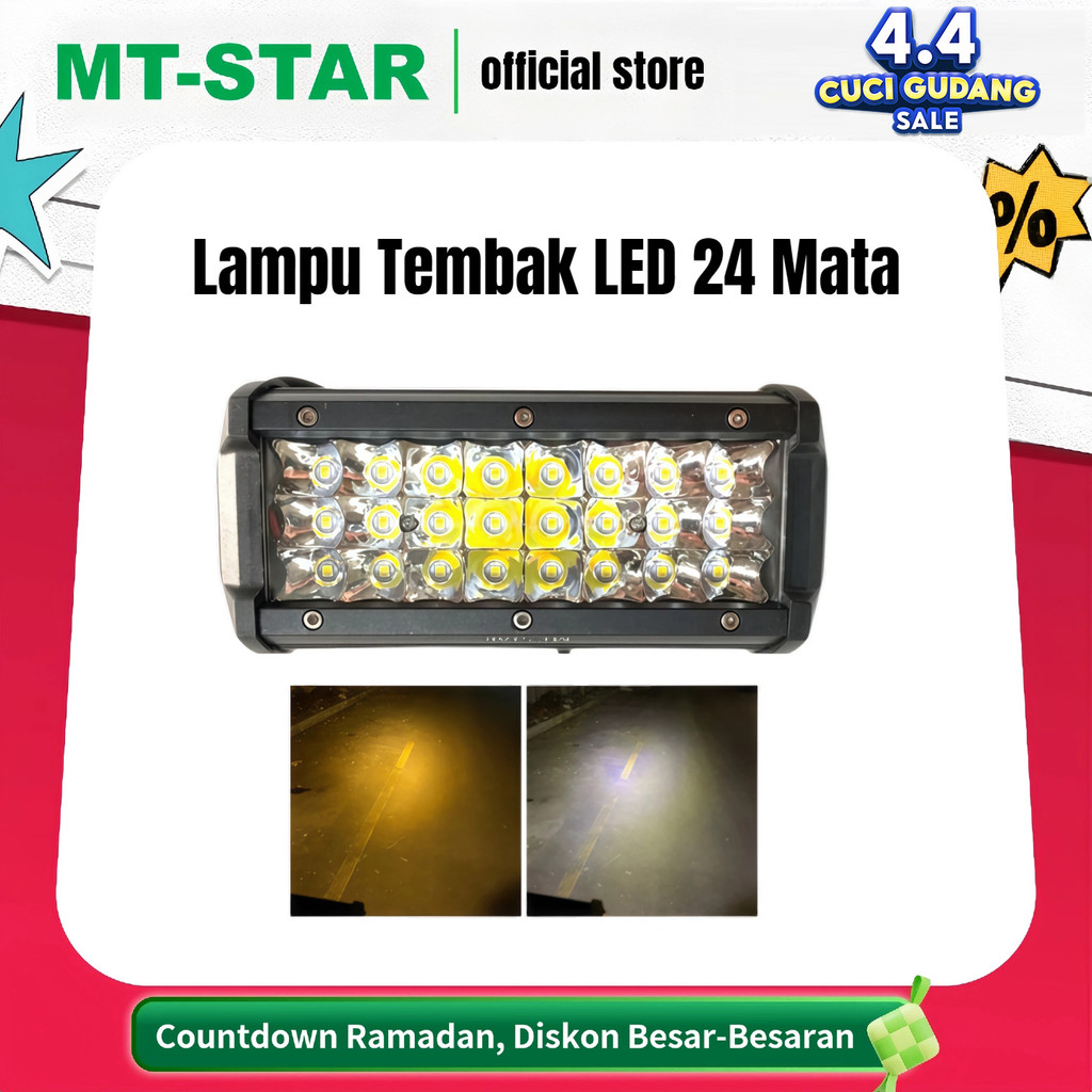 MT STAR Lampu Tembak LED 24 Mata 2 Warna Putih & Kuning 5 Mode