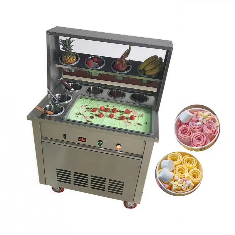 Hot Selling Ice Cream Roll Equipment Fried Yogurt Machine Ice Cream Roll 10 Barrels