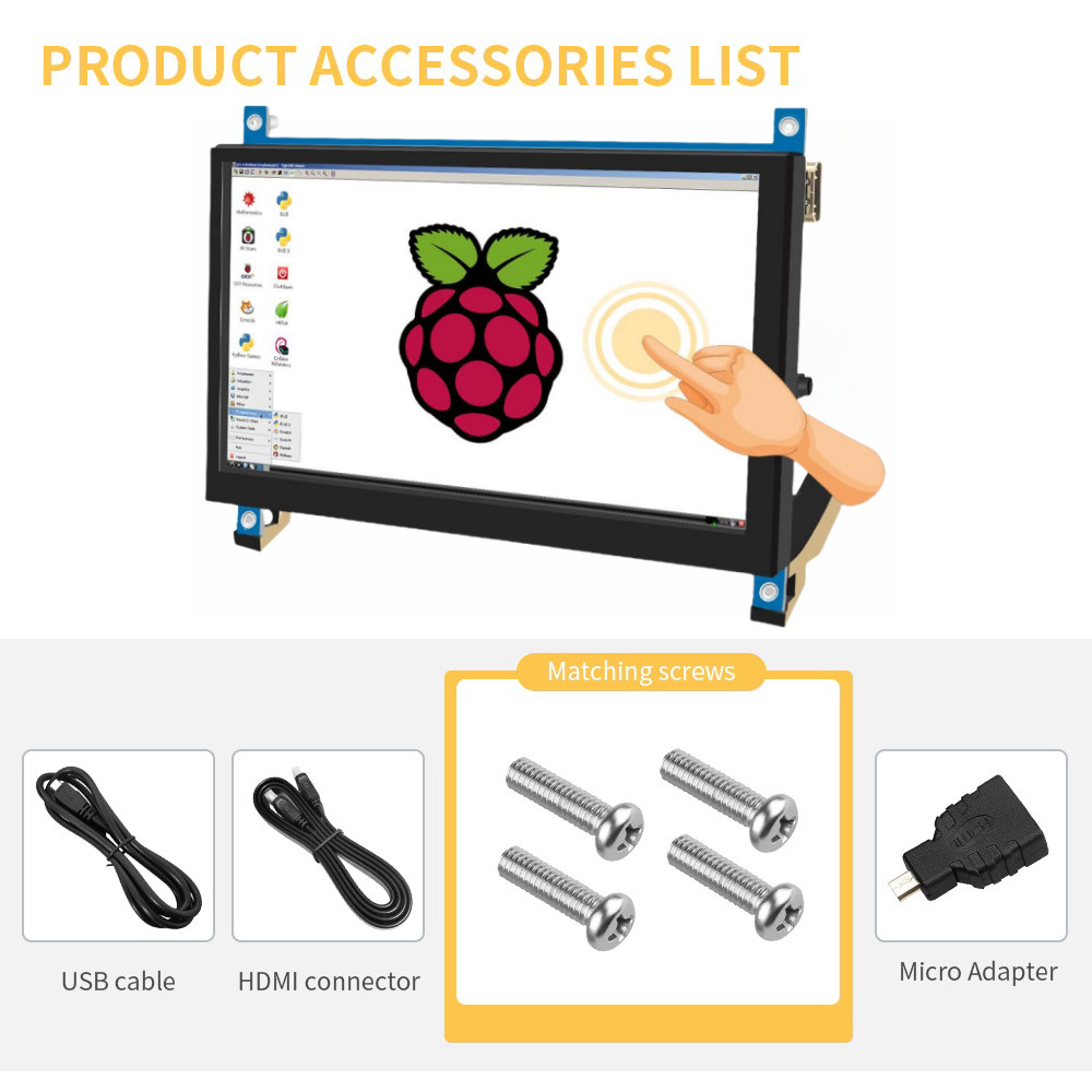 7In IPS Screen AIDA64 LCD splay  mini pc Tou HDMI Module 1024 x 600 for Raspberry Pi 3 Pi4 PC monito
