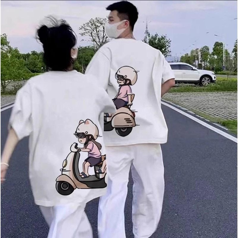 Kaos BONCENGAN VESPA COUPLE BAJU PASANGAN T-SHIRT KAPEL COWOK CEWEK MOTIF DISTRO TERBARU TERKINI VIR