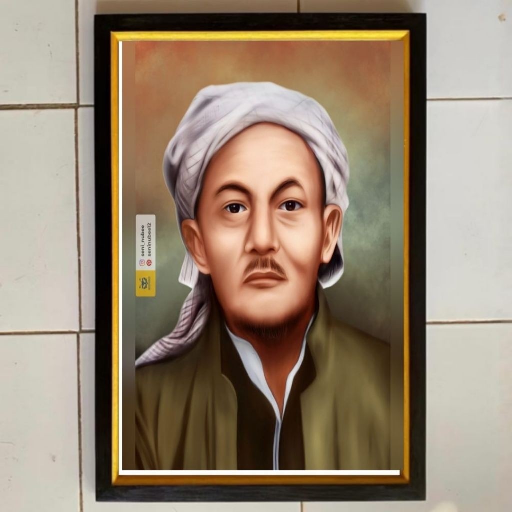 Hiasan dinding lukisan Cetak gambar syech KH Hasyim Asy'ari plus bingkai ukuran 53cmx35cm