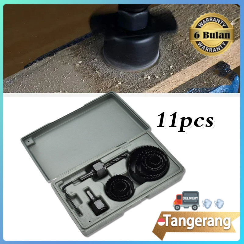 11pcs Mata Bor Kayu Bulat Pelubang Kayu Box Plastik Set