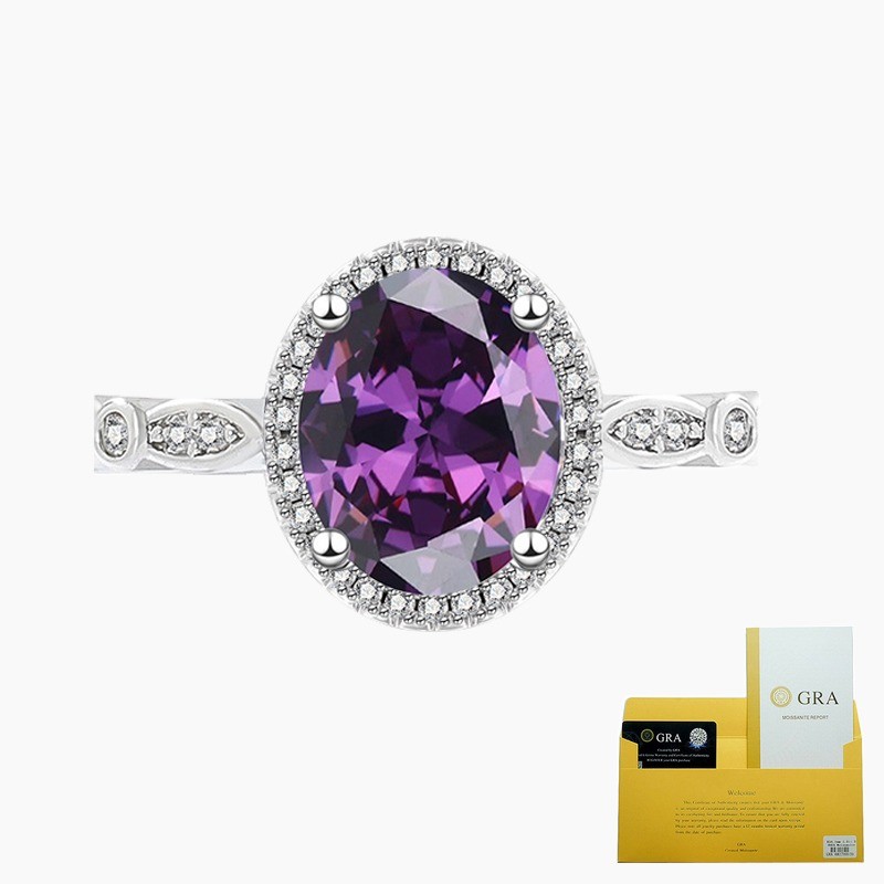 (With Gra Certificate) Pesona Dalam Emas Platinum Telur Merpati Ungu Mewah Moissanite Ungu Berlian W