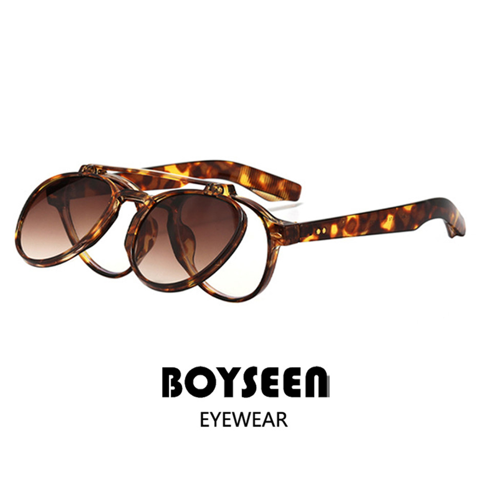 BOYSEEN Pilot's double-layer flip punk sunglasses with anti blue lenses can be paired with myopia pe