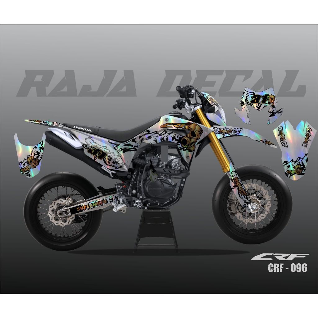 Decal Sticker CRF 150L FullBody Bahan Hologram Stiker Decal CRF Supermoto Graffiti Minimalis 096a