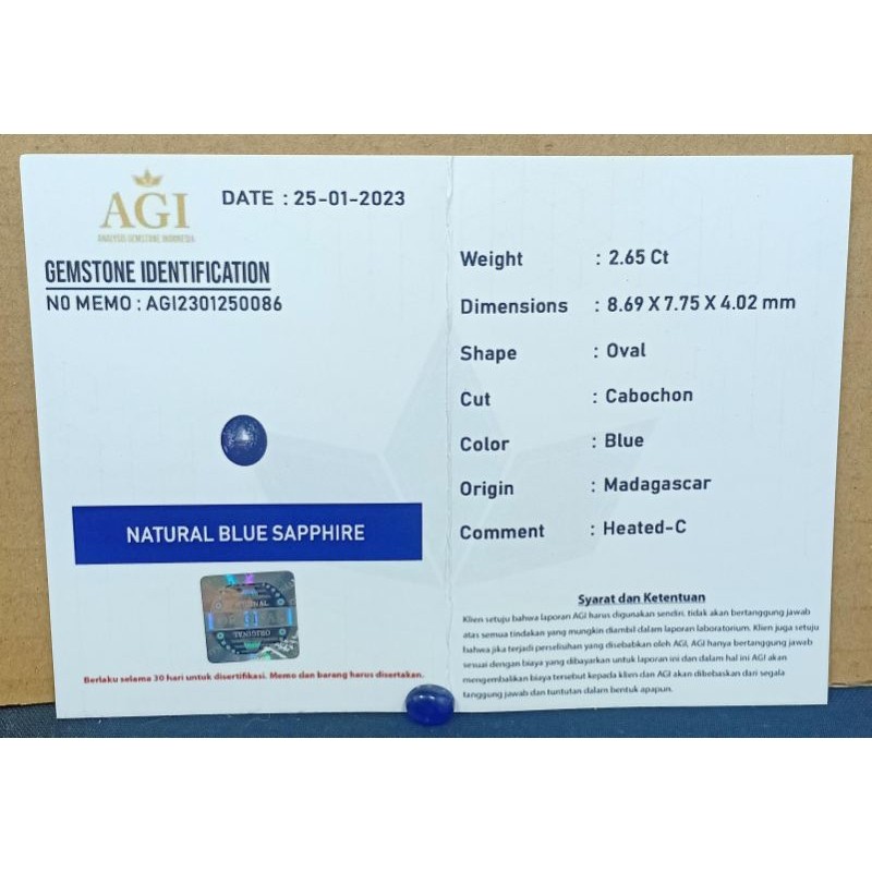 BERSERTIFIKAT, BATU PERMATA BLUE SAFIR CORONDUM ASLI NATURAL