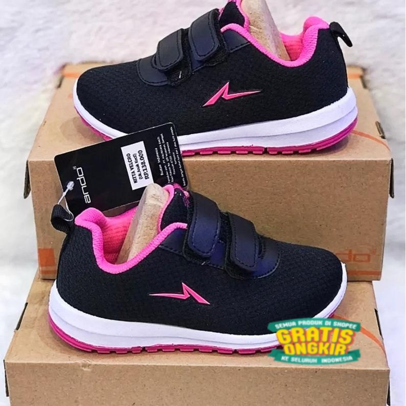 Sepatu ando nitta zora 29-36 Sekolah Anak Perempuan Paud TK SD Sneakers Ando Hitam Pink/ merah kunin