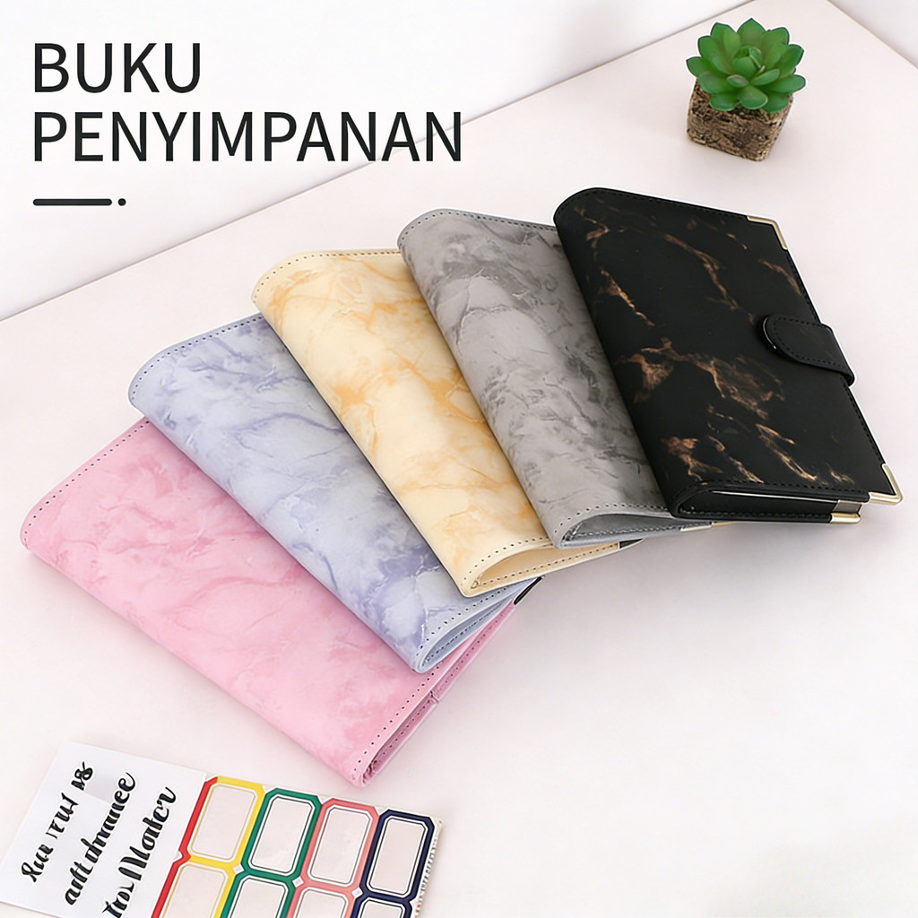 Buku Anggaran & Tabungan A6 Sistem Binder, Dompet Catatan Keuangan dengan Desain Marble - Buku Peren