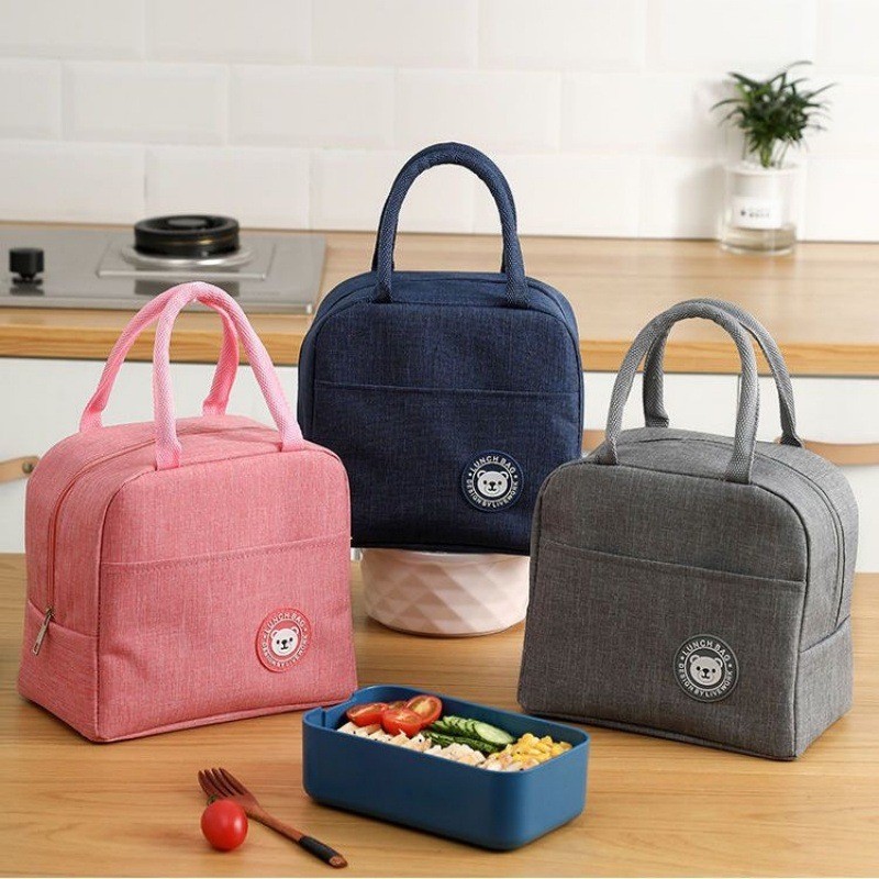 Tahan Panas Hingga 6 Jam  Tas Makan Siang Termos Kapasitas Besar Dengan Logo Beruang Untuk Kantor Ta