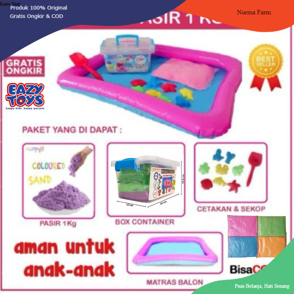 Diskon Pasir Mainan Anak 1Kg Ada Kotak Penyimpan Cetakan dan Kolam Mainan Pasir 1 Set Lengkap Pasir