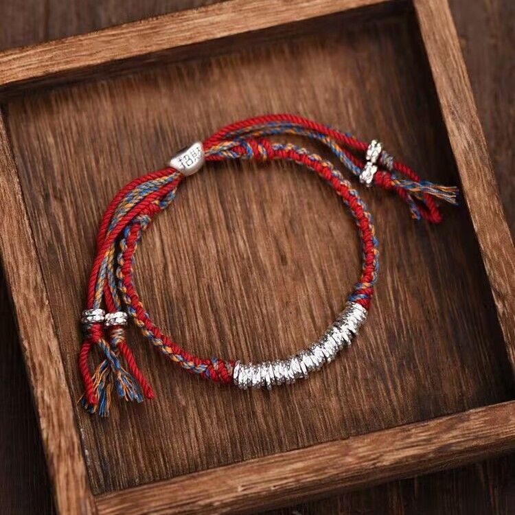 Gelang warna-warni, perhiasan tali merah tenunan tangan, gelang pria dan wanita, hadiah.