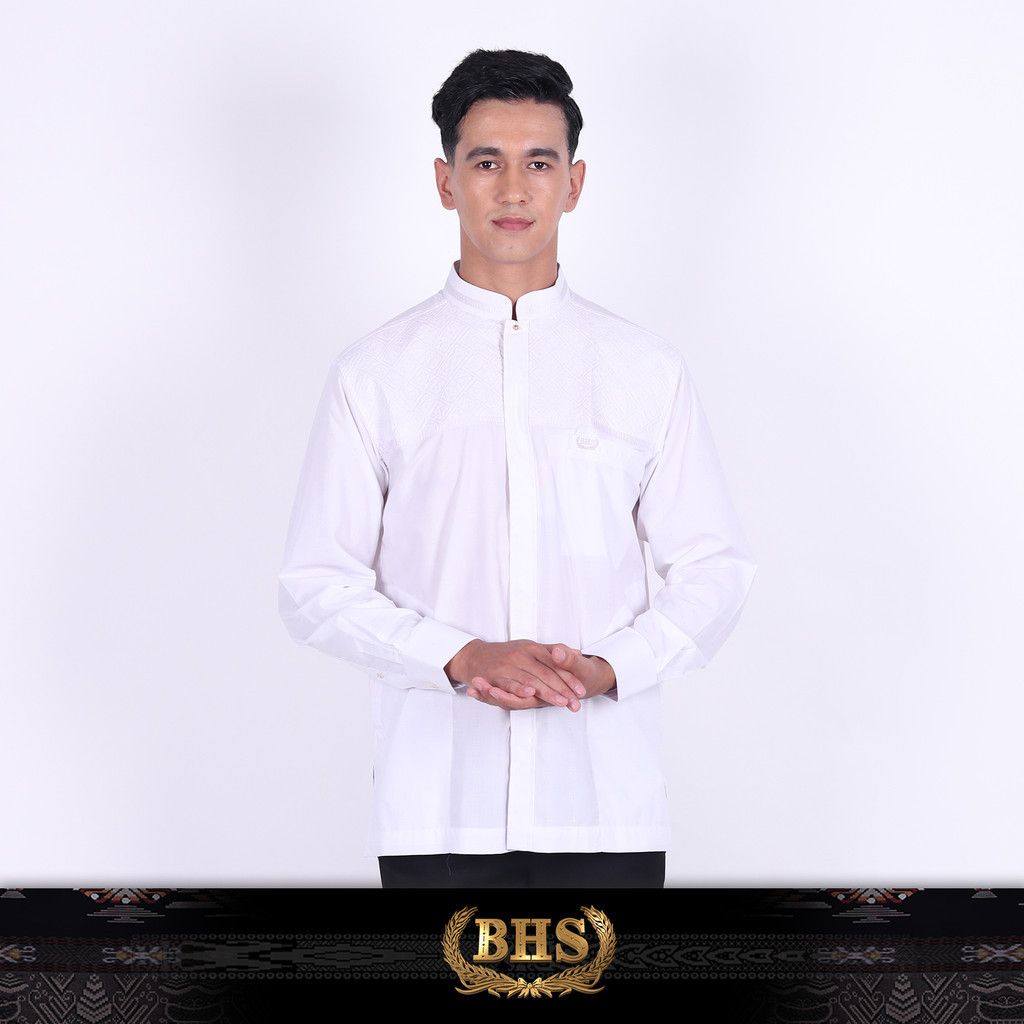 Baju Koko BHS Classic Motif Abyad Putih Baju Muslim BHS