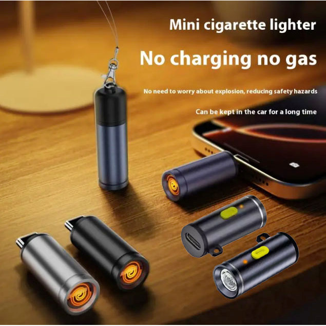 Pemantik Api Mini Portable Elektrik Port Type C Electric Lighter Korek Api Rokok Kertas Aluminium Pe