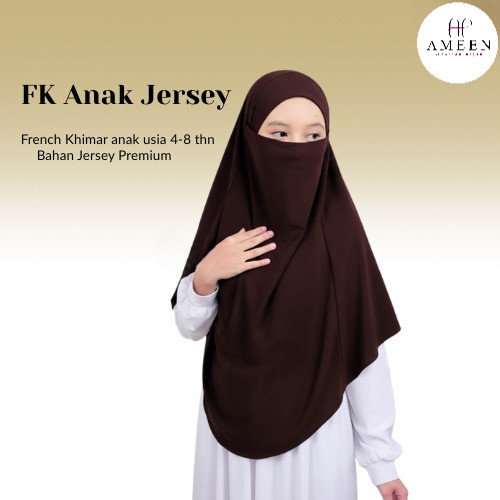 French Khimar Cadar Tali Anak Jersey Premium Usia 4-8Tahun