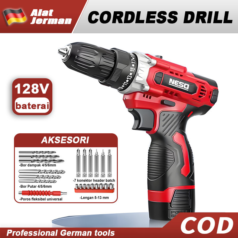 Neso Alat Jerman Baterai 2in1 Mesin Bor Portabel Cordless Bor Bor Listrik Bor Tanpa kabel Mesin Cord