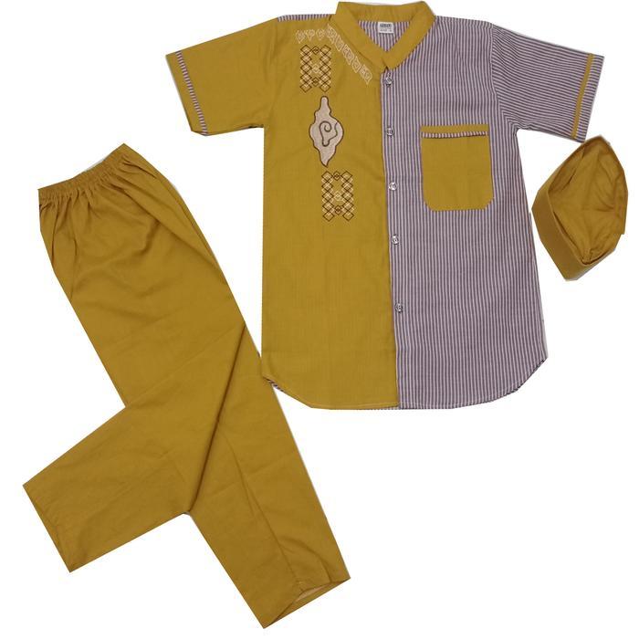 PROMO Baju koko anak terbaru bahan toyobo  setelan  muslim Kurta - Kuning, 2 tahun