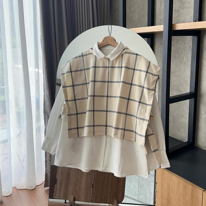 BY.HANA 113 | Gingham Vest Dan Set Kemeja | Rompi Flanel Wanita Panjang Motif - Motif 1 Flanel Vest