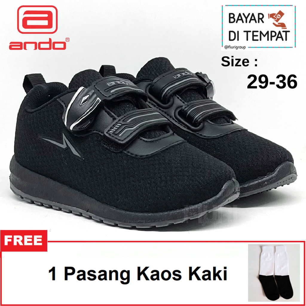 FIURI - ANDO ORIGINAL - ARLYN PEREKAT 29-36 FULL HITAM -  SNEAKERS KANVAS KRETEKAN MAGNET SOL KARET 