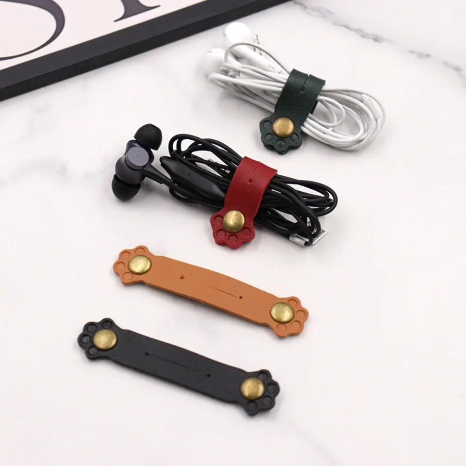 Earphone Cord Organizer Cute Animal Leather Cable Winder Cable Protector Clip Anti Loss Wire Ties Ca