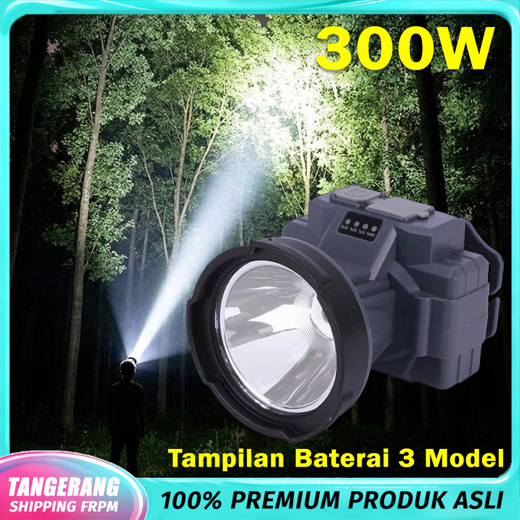 Senter Kepala 300W Super Bright 500M Headlamp LED Type-C Battery 1800mAh SNI. Senter Cas Super Teran