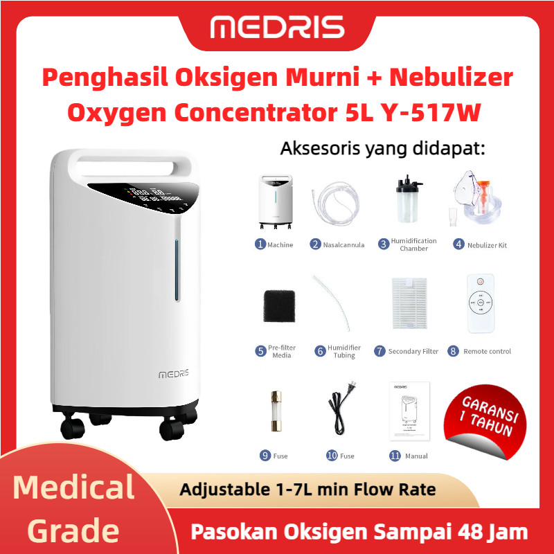 MEDRIS Oxygen Concentrator Y-517W 5L Heavy Duty Premium | Mesin Oksigen Elektrik Homecare Kelas Medi