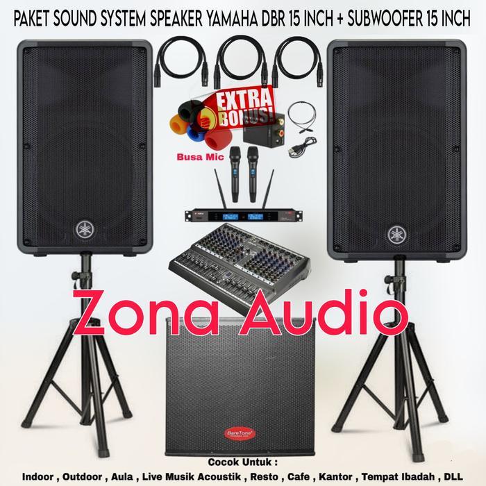 PAKET SOUND SYSTEM INDOOR OUTDOOR LIVE MUSIK KARAOKE SPEAKER YAMAHA DBR 15 INCH + SUBWOOFER 15 INCH 